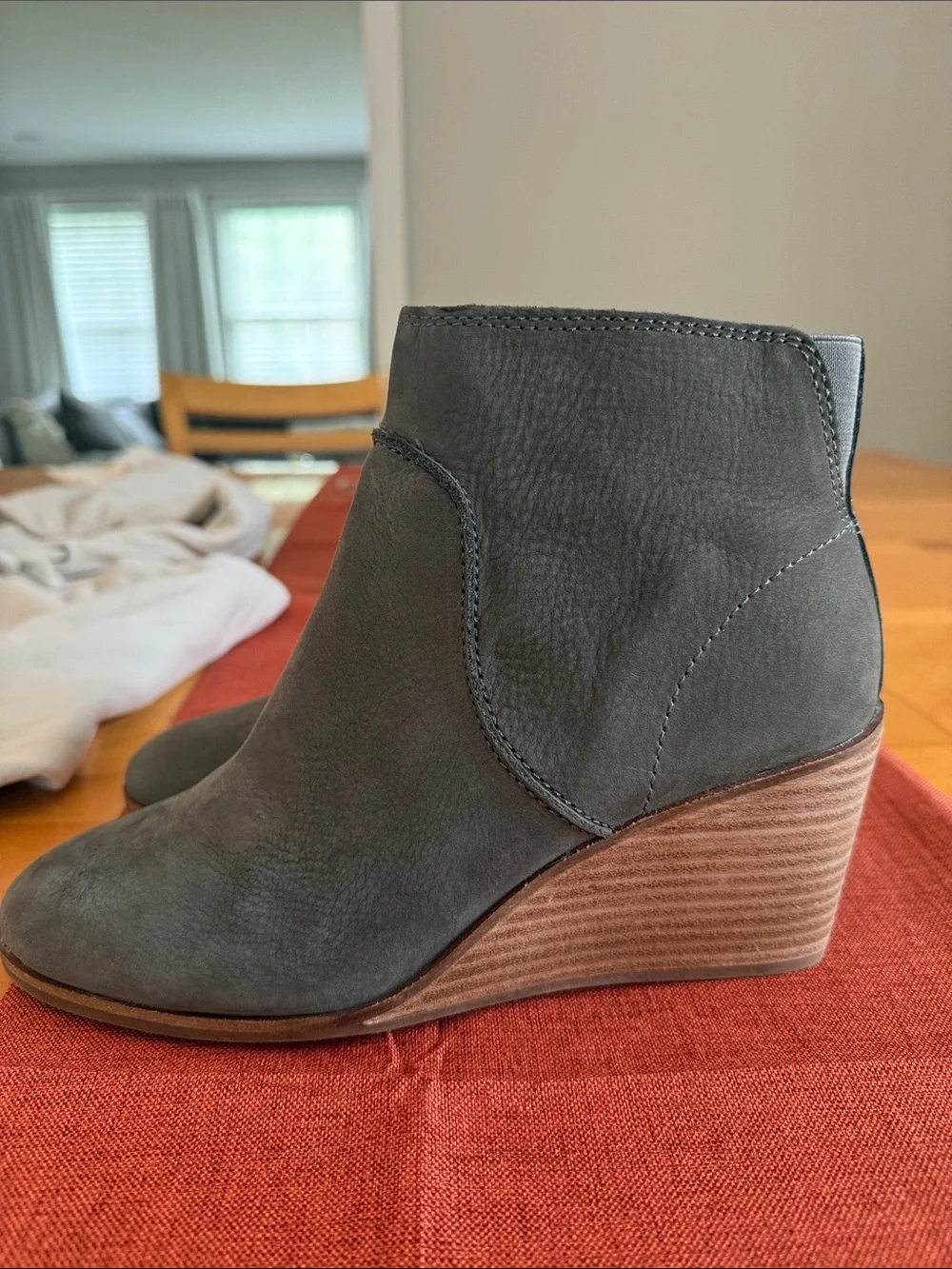 Lucky Brand Gray Suede Wedge Ankle Boots